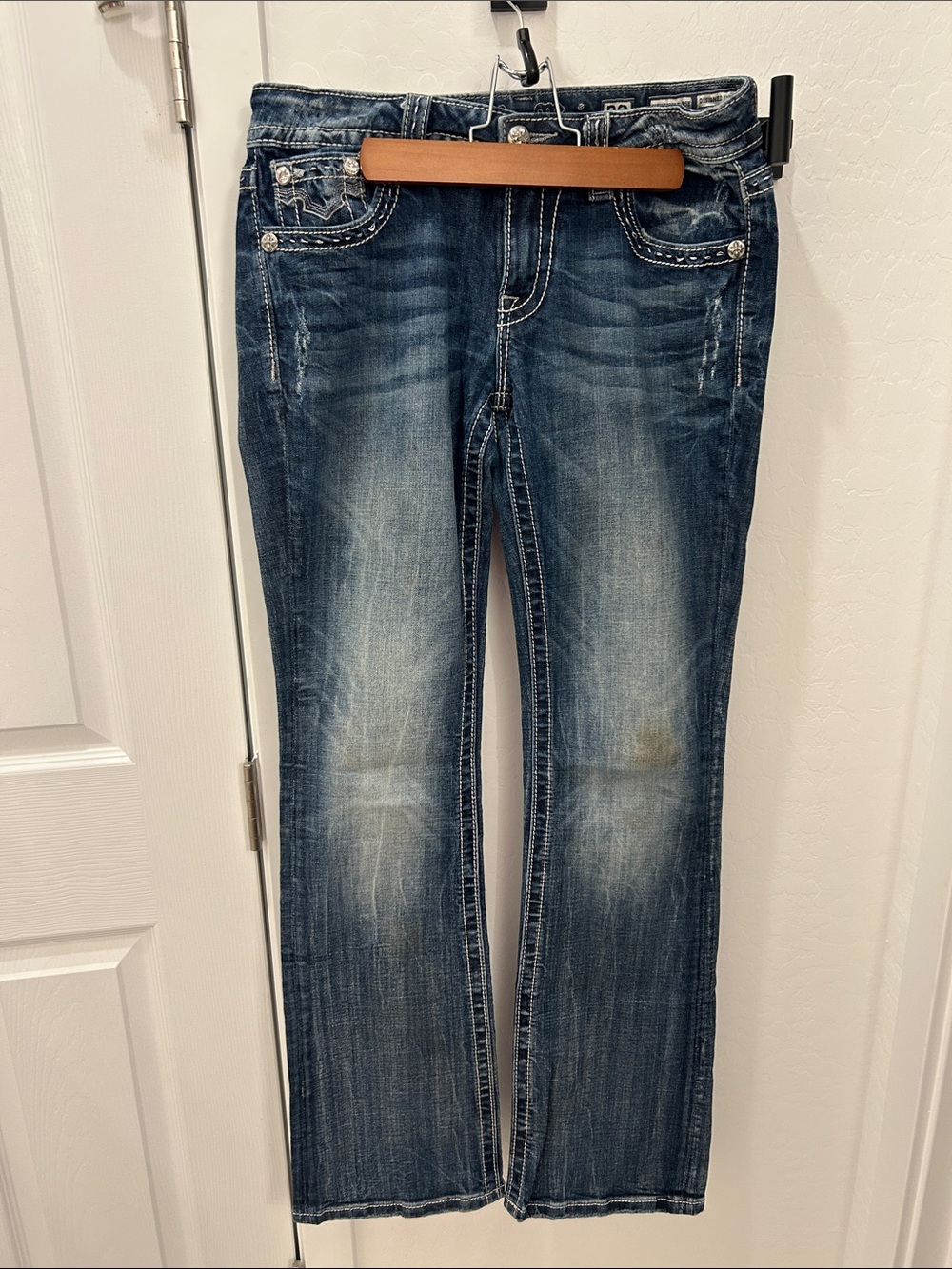 Miss Me Women's Boot Cut Jeans - Dark Blue with Faded Wash